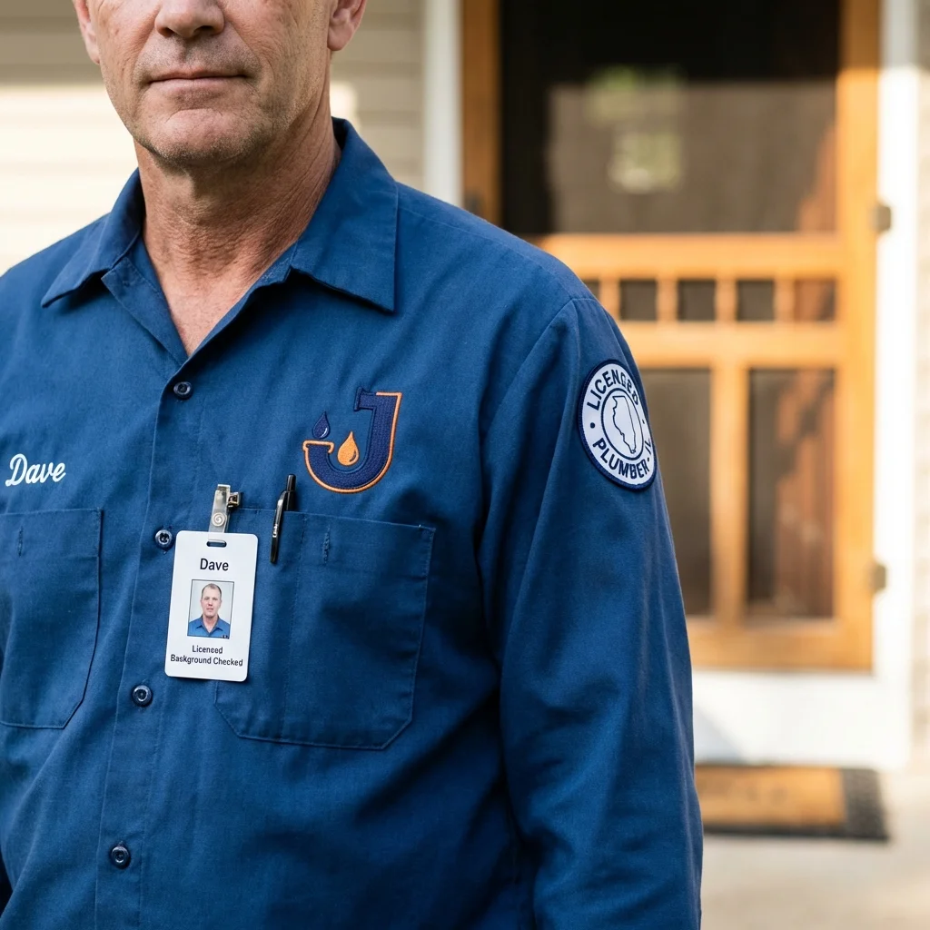 Licensed plumber showing ID badge in Pineville, WV