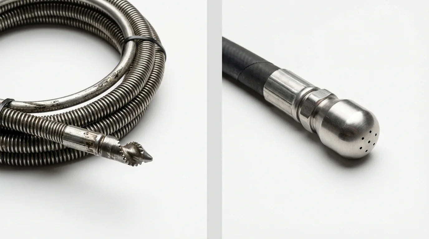 Drain snake cable and hydro jetting nozzle used for drain cleaning in Pineville, WV