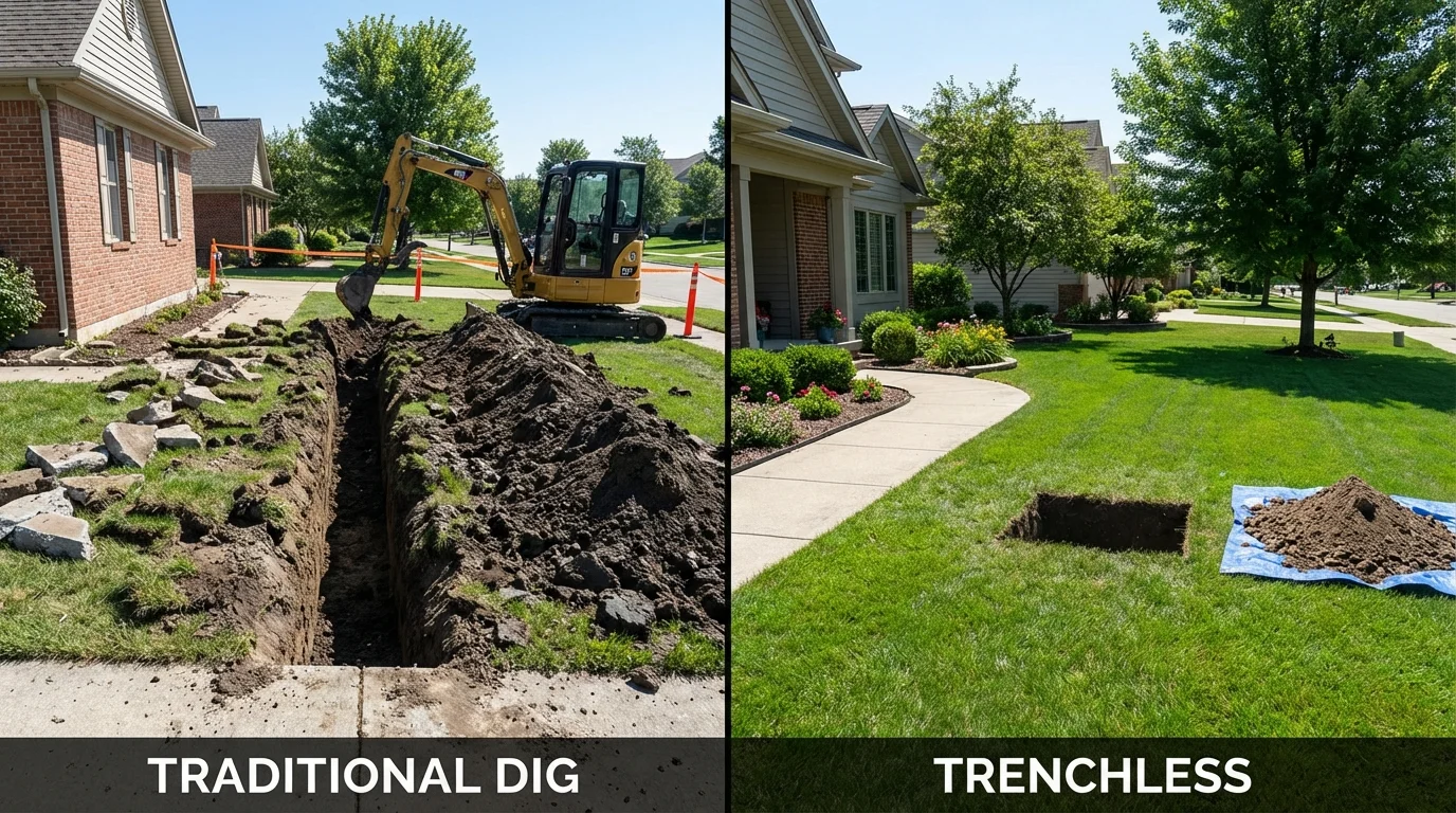 Trenchless sewer repair with minimal yard damage versus traditional excavation in Pineville, WV